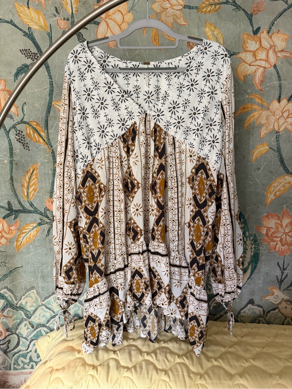 Free People Boho Peasant Tunic Mini Dress LG